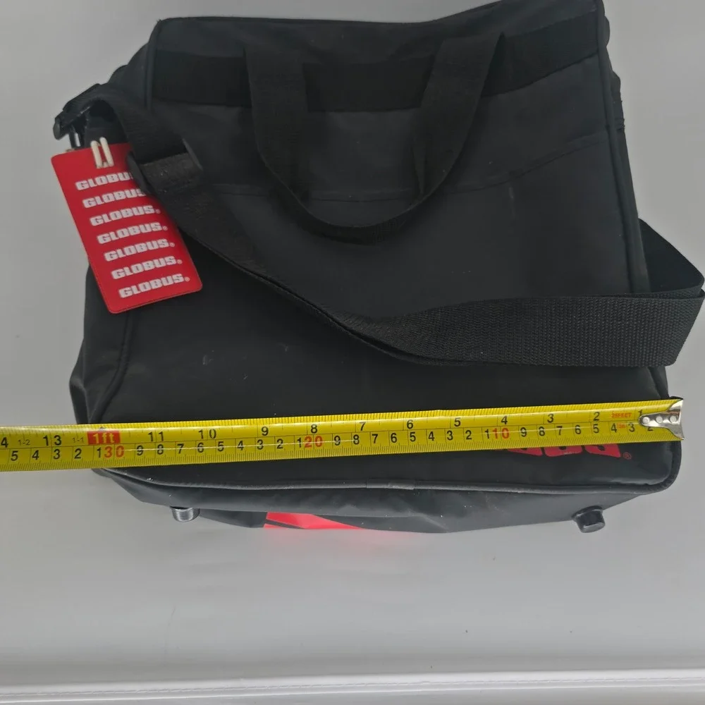 Vintage Globus Black Travel Bag Messenger Shoulder Carry On Red Logo PVC